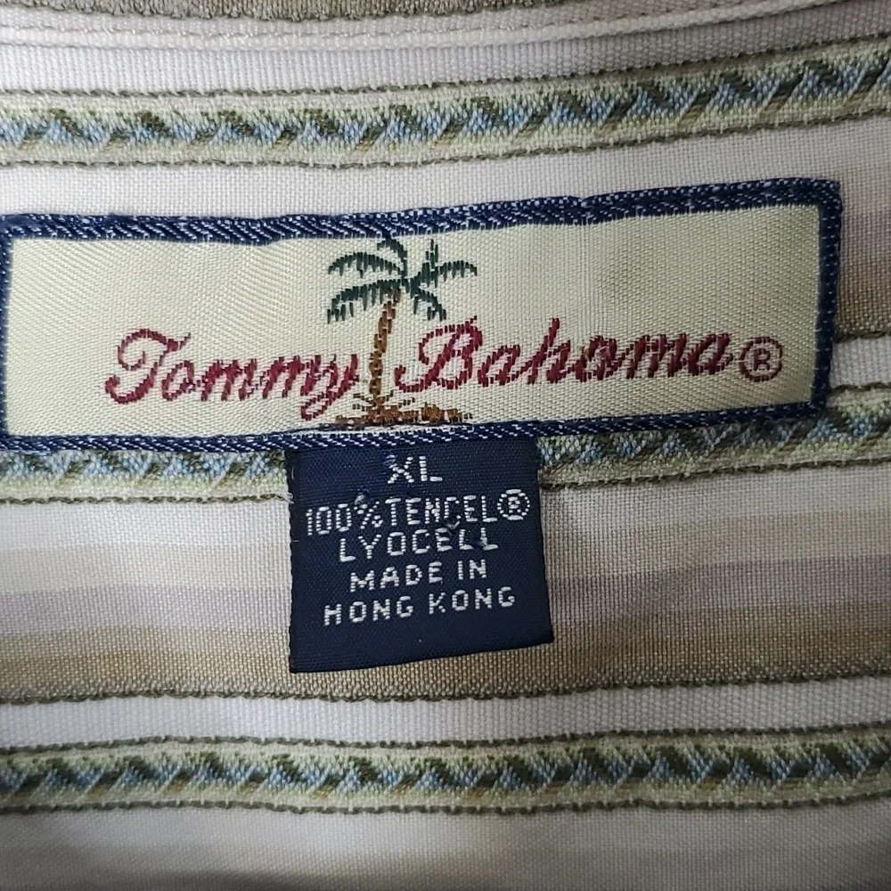Tommy Bahama Button Down Shirt Vertical Striping Collar Island Tan Mens XL - Picture 5 of 10